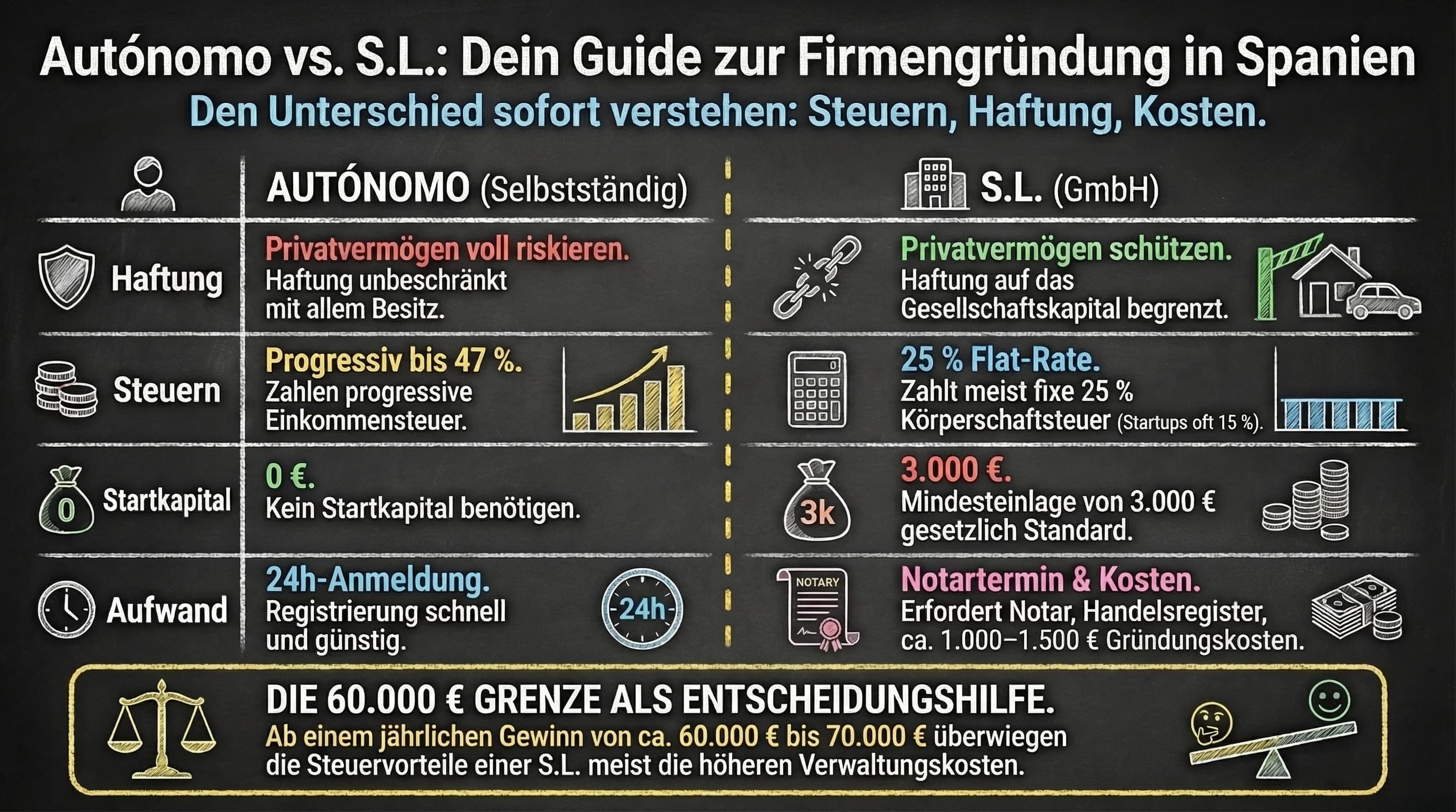 Autónomo vs. S.L.: Existenzgründung und Besteuerung in Spanien (2025/2026)
